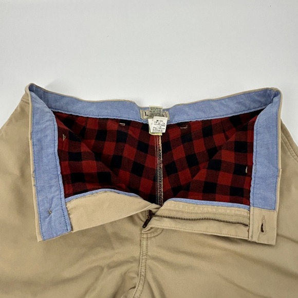 L.L. Bean Flannel Lined Chino Pants Men's 38x30 Khaki Buffalo Plaid Standard Fit - Picture 3 of 11